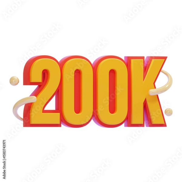 Fototapeta PNG 3D 200K Milestone with Bold Colorful 3D Text and Decorative Swirls Icon Isolated on a White Background