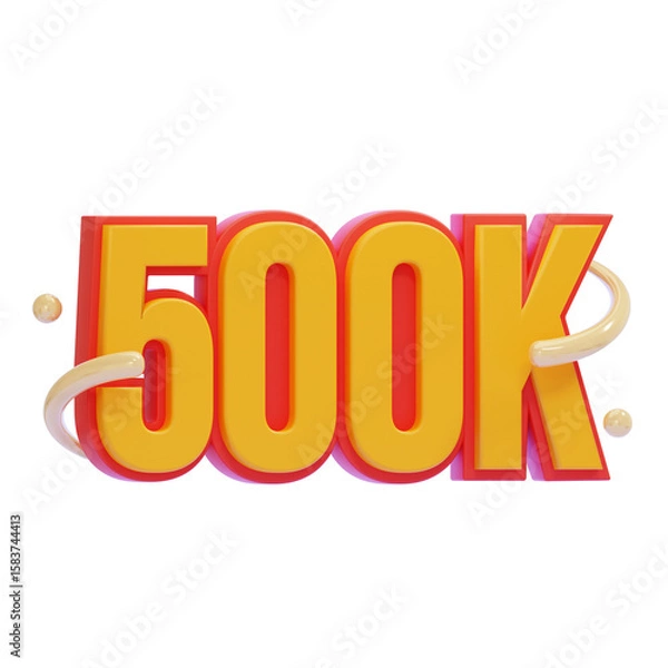 Fototapeta PNG 3D 500K Milestone with Bold Colorful 3D Text and Decorative Swirls Icon Isolated on a White Background