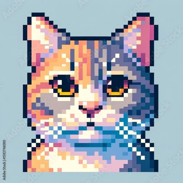 Obraz Pixel Art Black Cat in 16-Bit Style