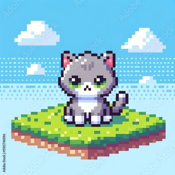 Obraz Pixel Art Black Cat in 16-Bit Style