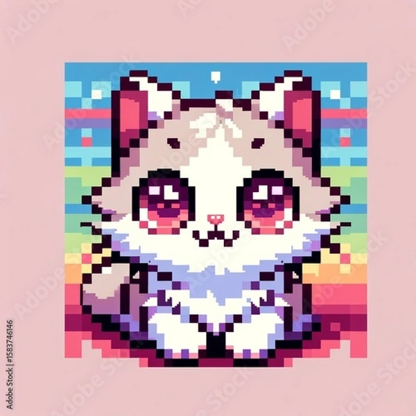 Obraz Pixel Art Black Cat in 16-Bit Style