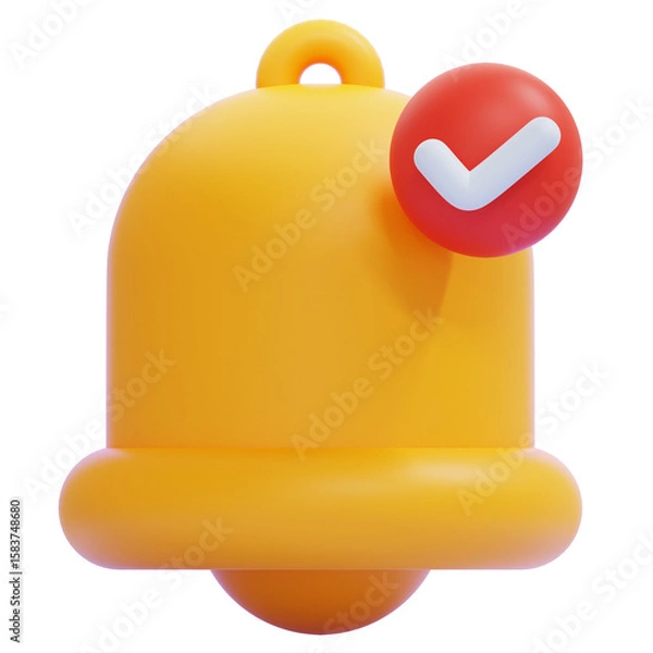 Fototapeta PNG 3D Notification Bell with Checkmark Badge Icon Isolated on a White Background
