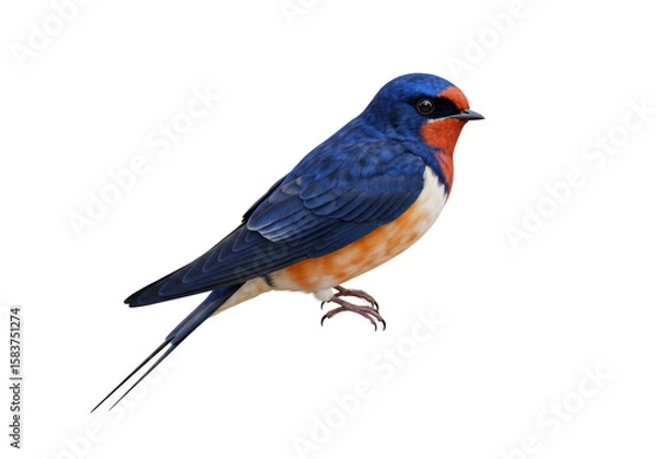 Fototapeta Isolated Barn Swallow Perched with Vivid Plumage