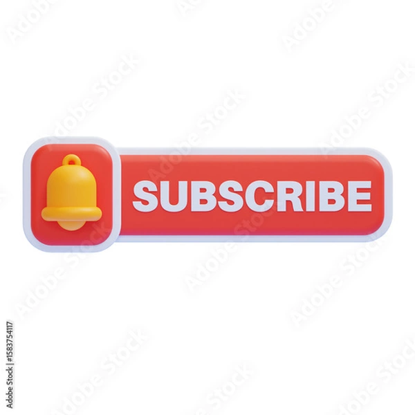 Fototapeta PNG 3D Subscribe Button with Notification Bell Icon Isolated on a White Background