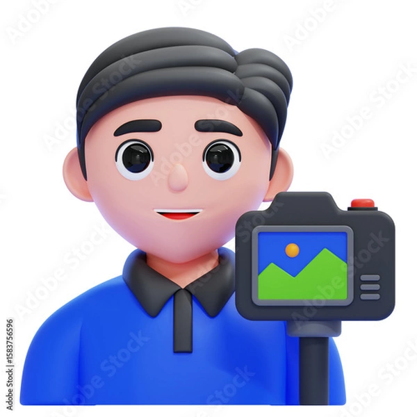 Fototapeta PNG 3D Vlogger Recording with Camera Illustration Isolated on a White Background