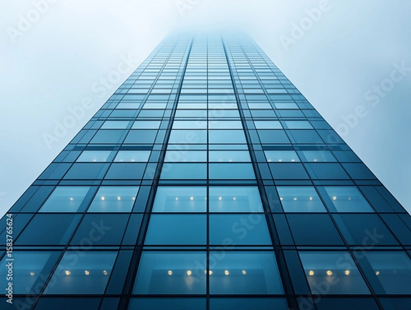 Obraz Glass Skyscraper Facade Rising into the Clouds