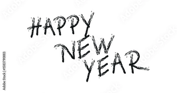 Fototapeta hand drawn happy new year text. happy new year png and vector illustration on transparent background