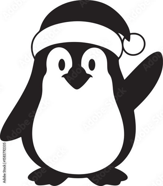Fototapeta Simple cute penguin outline vector outline shape, simple black and white penguin shape