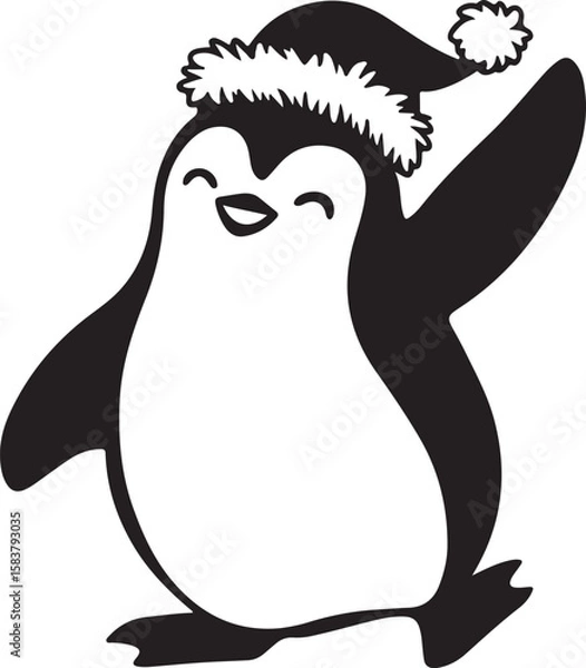 Fototapeta Simple cute penguin outline vector outline shape, simple black and white penguin shape