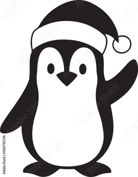Fototapeta Simple cute penguin outline vector outline shape, simple black and white penguin shape