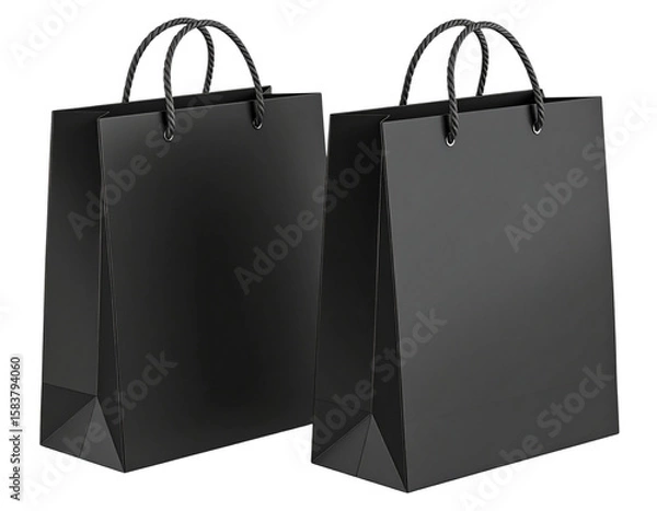 Obraz Pair of Matte Black Boutique Gift Bags with Soft Handles, Transparent Background