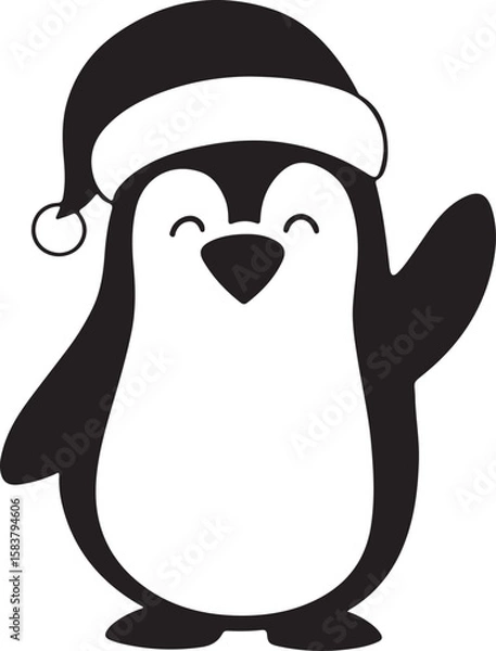 Fototapeta Simple cute penguin outline vector outline shape, simple black and white penguin shape