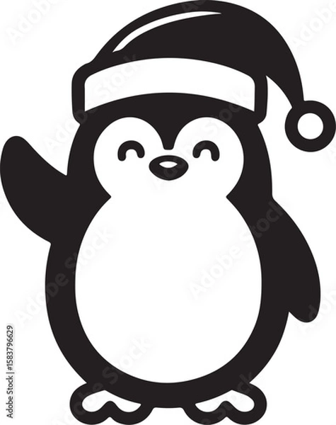 Fototapeta Simple cute penguin outline vector outline shape, simple black and white penguin shape
