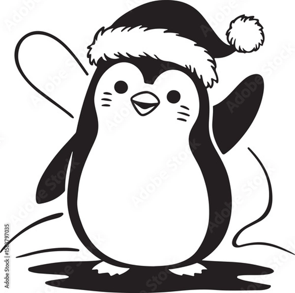 Fototapeta Simple cute penguin outline vector outline shape, simple black and white penguin shape