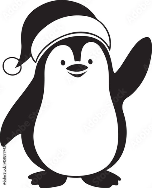 Fototapeta Simple cute penguin outline vector outline shape, simple black and white penguin shape