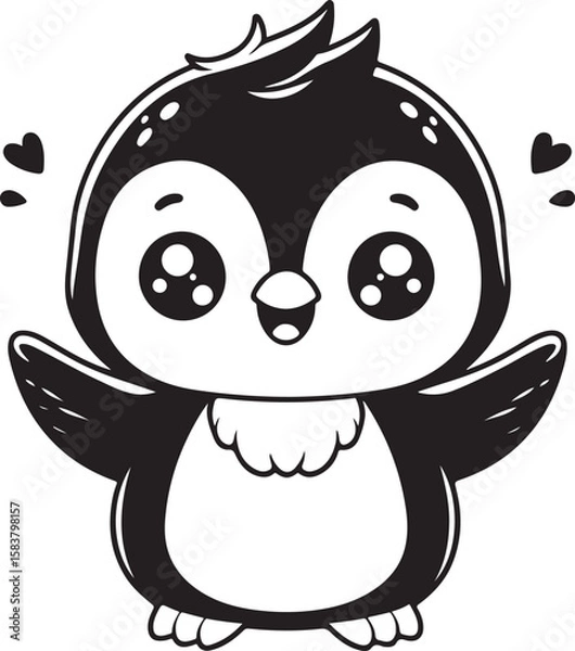 Fototapeta Simple cute penguin outline vector outline shape, simple black and white penguin shape