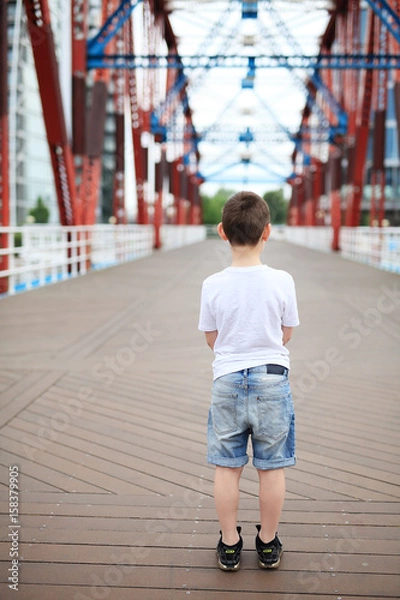 Obraz Lonley boy standing on the bridge.