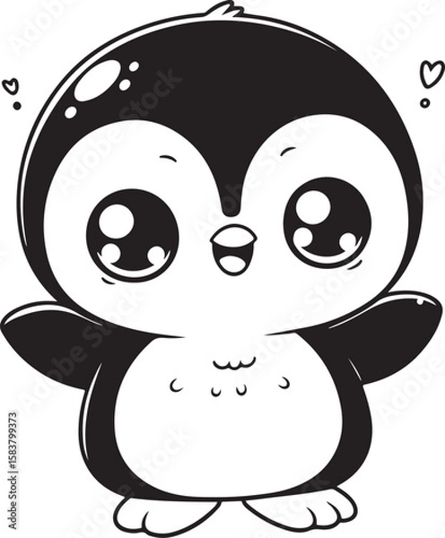 Fototapeta Simple cute penguin outline vector outline shape, simple black and white penguin shape