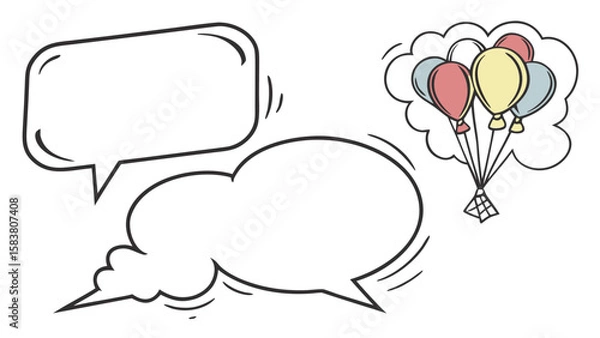 Obraz Illustration featuring two speech bubbles and a bunch of colorful balloons tied together in a cloud
