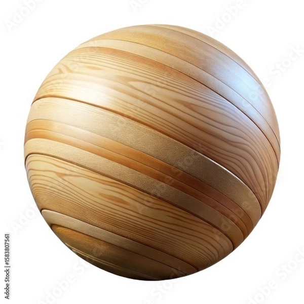 Obraz Wooden sphere constructed from lathed strips isolated on white background
