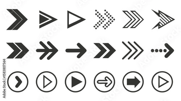 Obraz Illustration showing a collection of different arrow designs pointing right with various styles and shapes