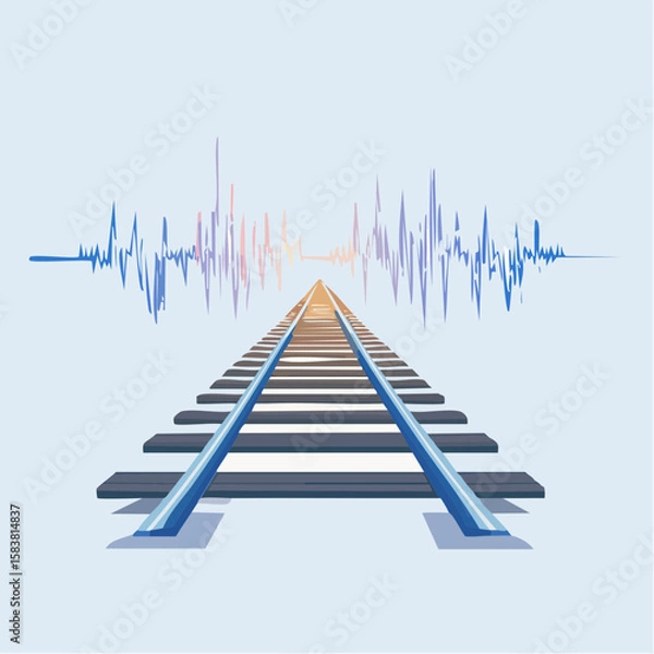 Obraz Train tracks seamlessly transition into an ekg line, pulse of travel