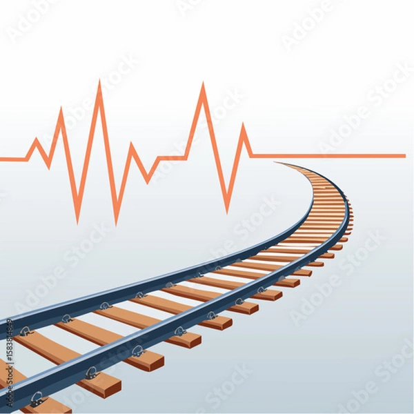 Obraz Train track morphing into an EKG line showing the pulse of travel