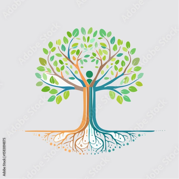 Obraz Human tree with neural network branches symbolizes connection and growth