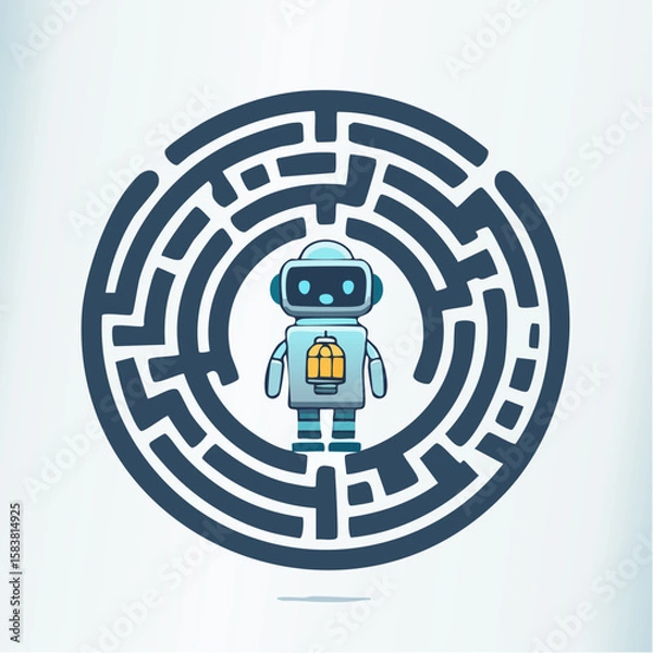 Obraz Ai chatbot with lantern guides user through a maze on light background