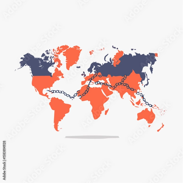 Obraz World map shows major shipping route as a broken, disconnected chain