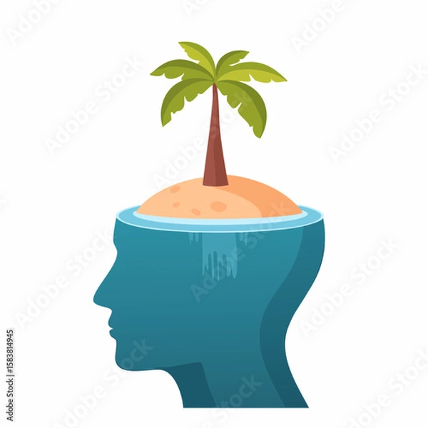 Obraz Human head submerged underwater forming island with palm tree