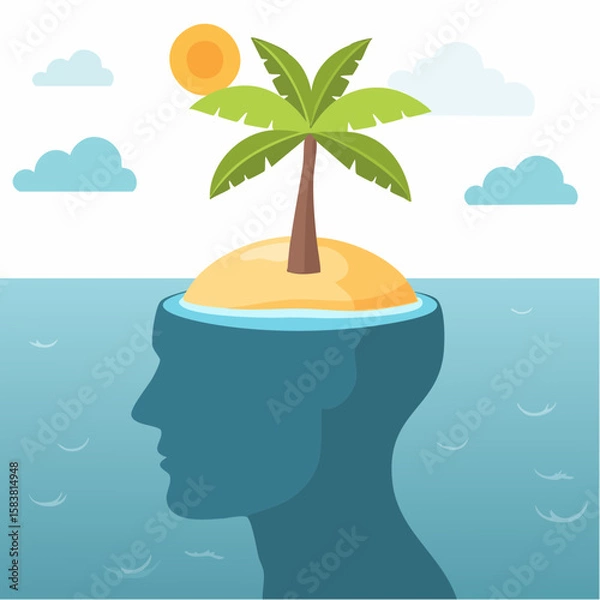 Obraz Island Oasis atop a Submerged Giant Head in the Middle of the Ocean