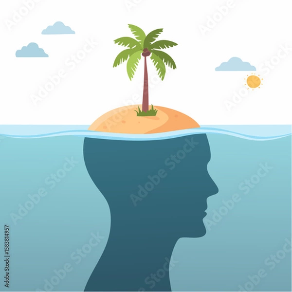 Obraz Palm tree on an island atop a submerged human head in the ocean