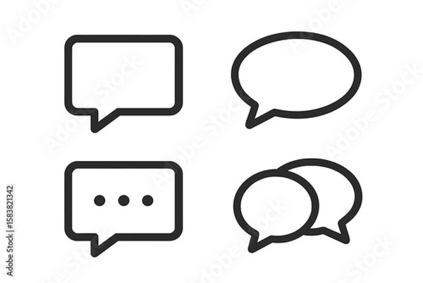 Fototapeta Chat bubble vector icon set. Outline speech balloon illustration for communication, social media, and messaging. Modern dialogue, comment, and thinking graphic elements.