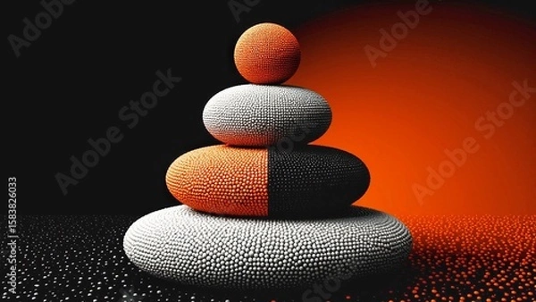 Obraz Abstract stack of orange, black and grey stones 