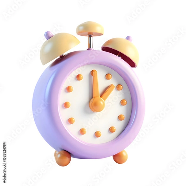 Fototapeta Cute cartoon alarm clock with bells and orange hands isolated on transparent background