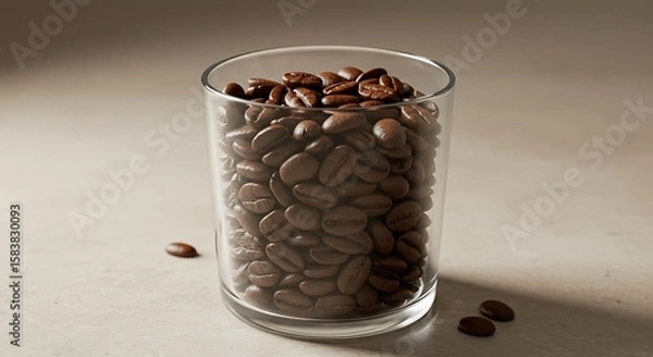 Fototapeta Aromatic Coffee Beans in Glass: A visual of rich brown coffee beans fills a glass, offering an invitation to the pleasures of a perfect cup. The simple presentation suggests the freshness and quality.