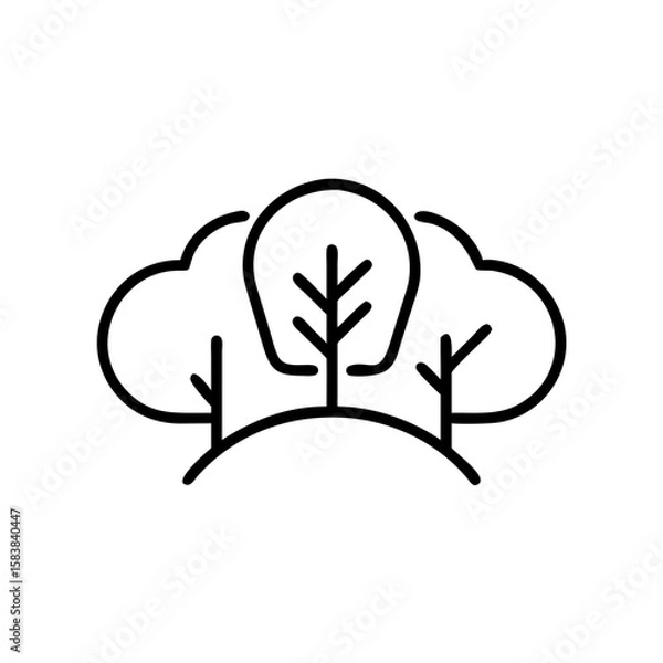 Fototapeta Line art illustration of trees on a hill in a minimalist style  