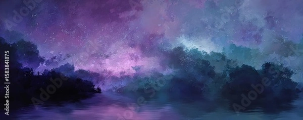 Fototapeta Serene twilight: abstract impressionist landscape with vibrant purple and blue hues