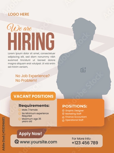 Fototapeta We Are Hiring Poster Design Template: Multi Positions