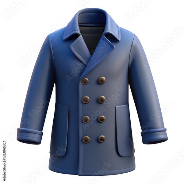 Fototapeta Classic blue double breasted 3D peacoat with gold buttons isolated on transparent background
