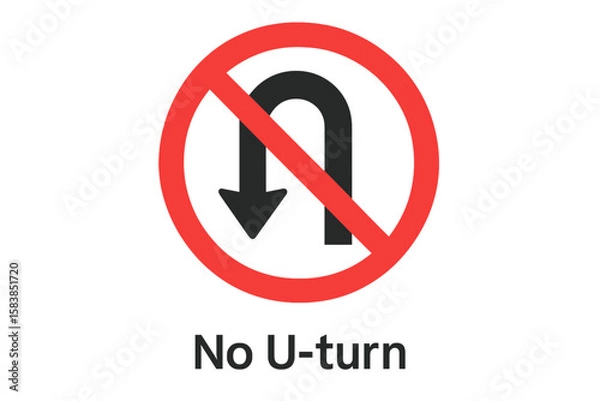 Fototapeta No U-turn Traffic Sign Vector Illustration, Transparent Background, Road Safety Symbol, Prohibition Sign, Traffic Regulation Icon, Directional Road Sign, Vector Graphic for Traffic Control