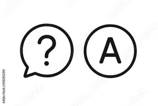 Fototapeta Question and Answer icon set. Q&A, FAQ, support, help desk, and quiz concept. Communication, problem solving, solution symbol. Vector line art for web and mobile app design.