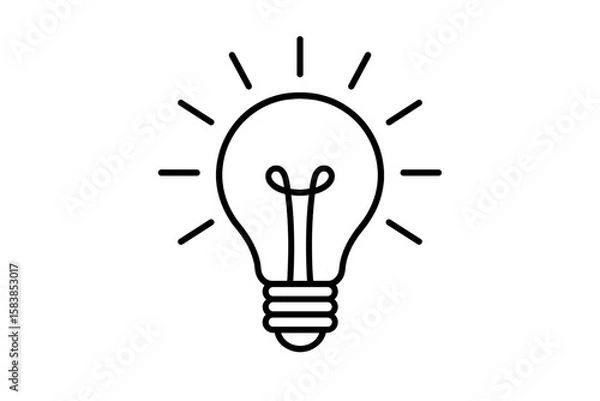 Fototapeta Light bulb line icon. Concept of a new idea, solution, inspiration, and creativity. Vector illustration of a shining lamp. Symbol for energy, innovation, and thinking.