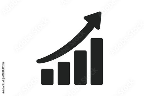 Fototapeta Growing bar graph icon with arrow going up. Financial success and profit growth symbol. Business development and progress chart. Market trend and data analysis vector illustration.