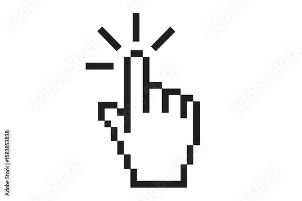 Fototapeta Click cursor vector icon. Computer mouse hand pointer symbol for web. Pixelated finger press or push button. Digital interface element for website link or selection.