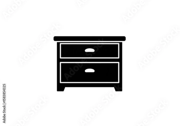 Fototapeta A simple black and white illustration of a two drawer nightstand on a white background