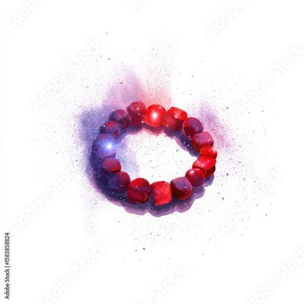 Fototapeta A circular bracelet of red and purple gemstones, surrounded by a cloud of glowing powder