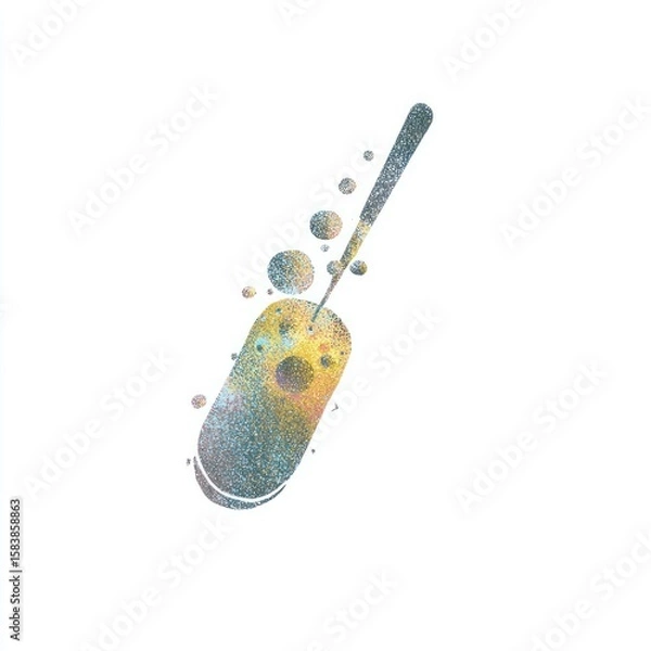 Fototapeta Abstract illustration of a sculpted, colorful pill or tablet being pierced by a slender rod
