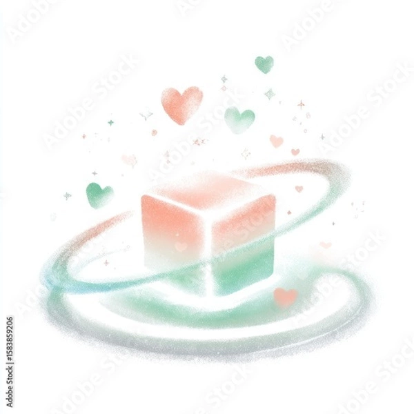 Fototapeta Pastel cube with hearts and swirls